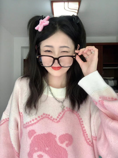 Pink Teddy Bear Print Sweater