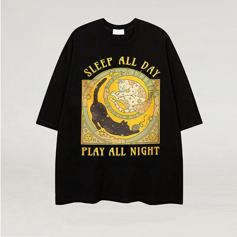 Cat Tarrot Card Print Short Sleeve T-shirt