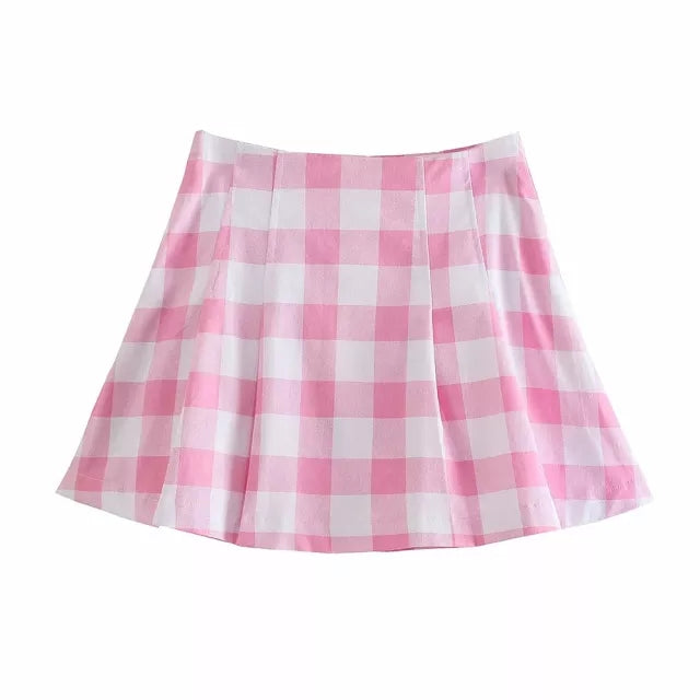 Cute 2pcs Set Vinatge Pink Plaid Blazer + High Waist Mini Skirt Suit Summer Aesthetic Casual E-Girl Kawaii Korean Japanese Harajuku