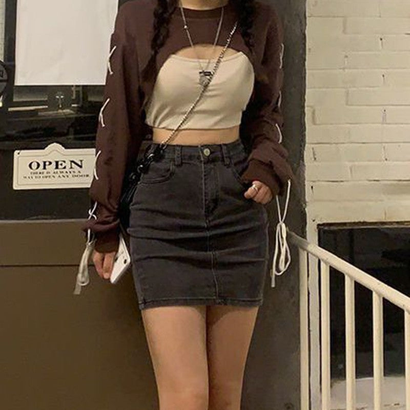 Brown Lace Up Crop Top