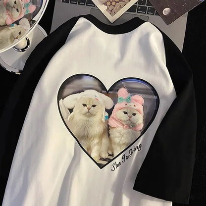 Cat Patchwork Print Short Sleeve T-shirt
