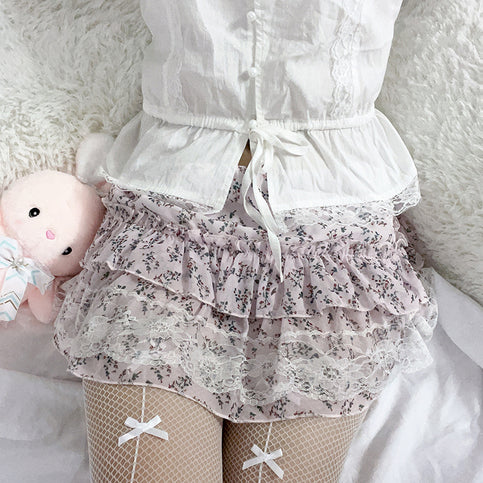 Floral Lace A-Line Chiffon Mini Skirt