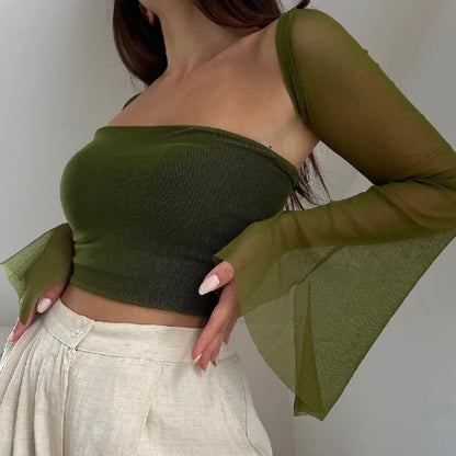 Green Mesh Flare Shawl + Tude Top