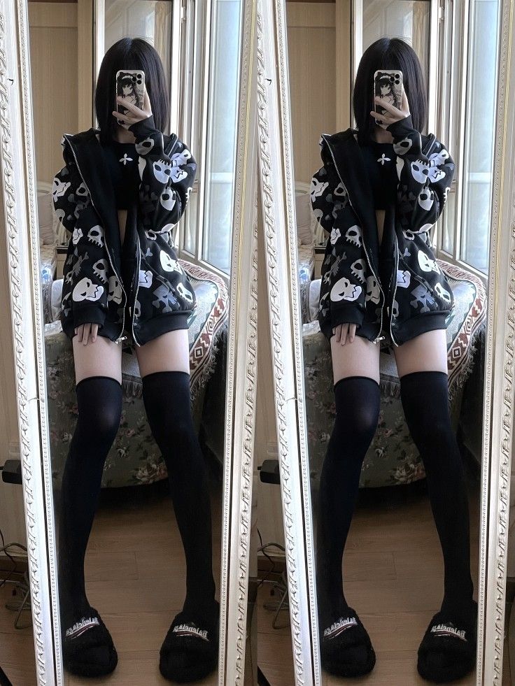 Black Skull Punk Zipper Hoodie