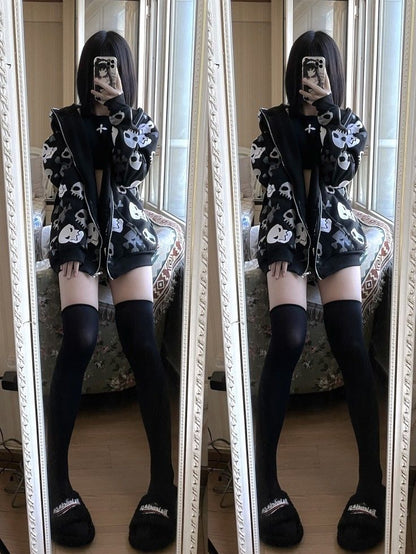 Black Skull Punk Zipper Hoodie