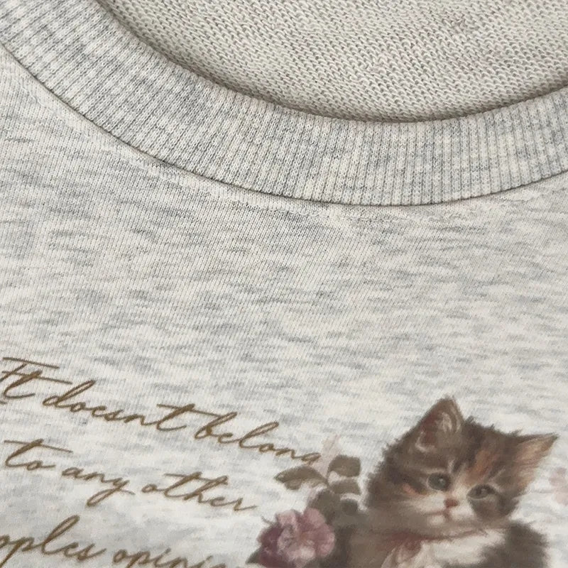 Cat Letter Print Loose Sweatshirt