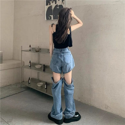 Removable Cut Out Wide Leg Jeans