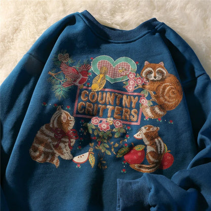 Vintage Animal Print Crew Neck Sweatshirt