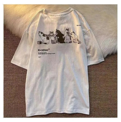 Oversized Cat Print Short Sleeve T-shirt
