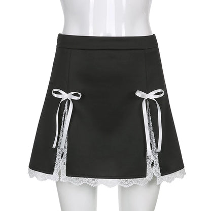 Cute Black Maid Lace Trim Mini Skirt 90s Party Summer Aesthetic Casual E-Girl Kawaii Korean Japanese Harajuku