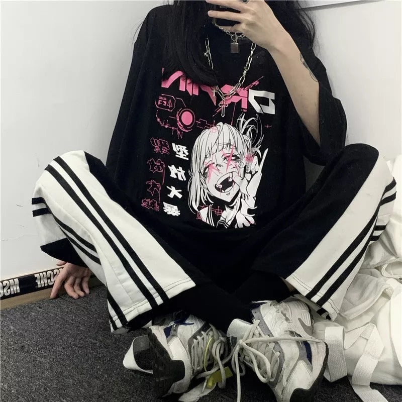 Cute Japanese Girl Punk Goth Print Graphic Casual Short Sleeve Shirt Tee T-shirt E-Girl Kawaii Korean Japanese Harajuku Retro Streetwear Aesthetic