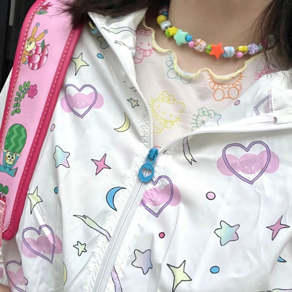 Japanese Cat Rainbow Transparent Mesh Top