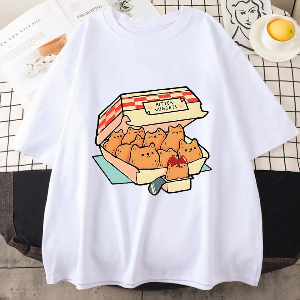 Kitten Nugget Print Short Sleeve T-shirt