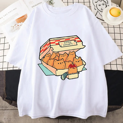 Kitten Nugget Print Short Sleeve T-shirt