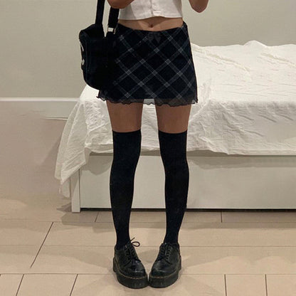 Vintage Plaid Double Layer Mesh Skirt