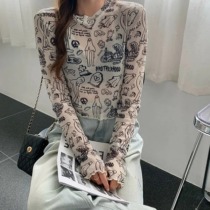 Spooky Mesh Ruffle Long Sleeve Shirt