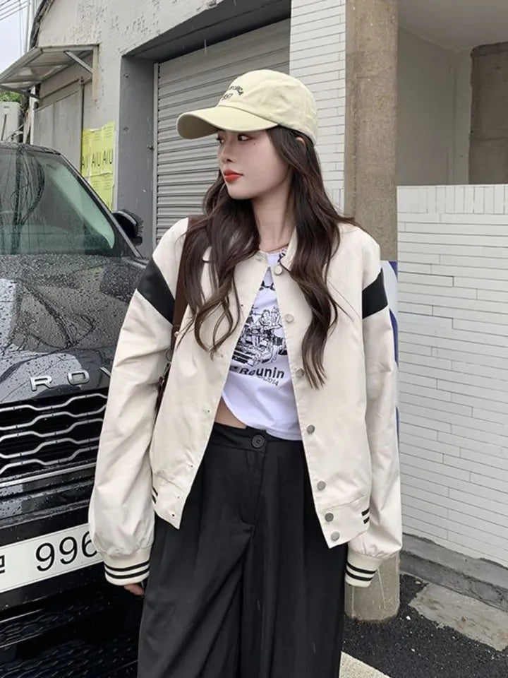 Beige Patchwork Bomber Jacket