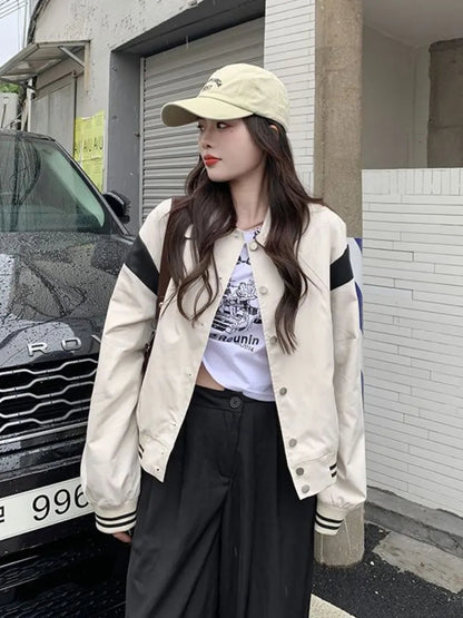 Beige Patchwork Bomber Jacket