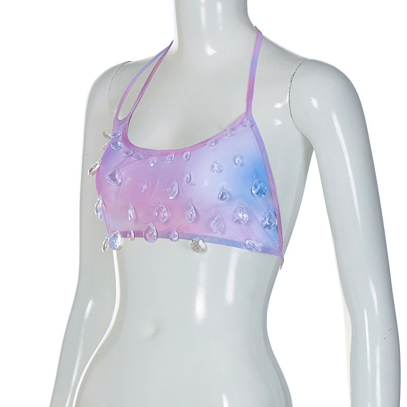 Droplet Crystal Transparent Halter Top
