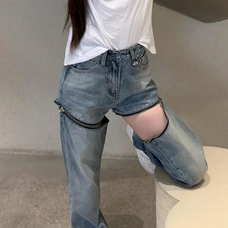 Zipper High Waist Denim Jeans