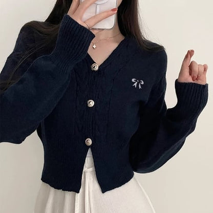 Black Bow Embroidery Twist Knit Sweater