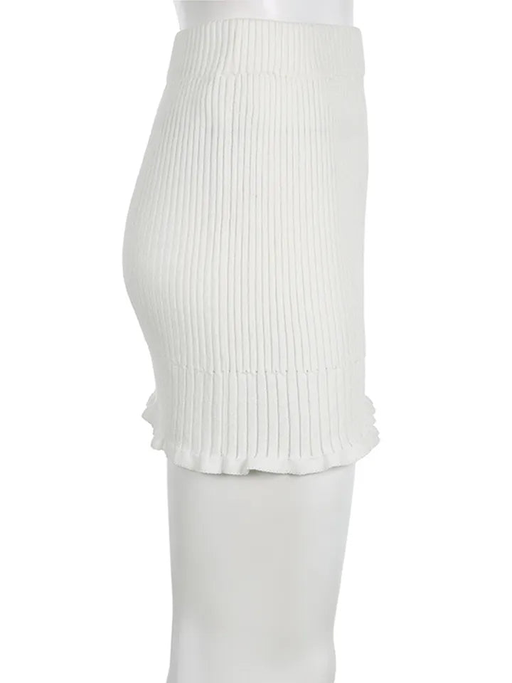 White Knit Pencil Mini Skirt