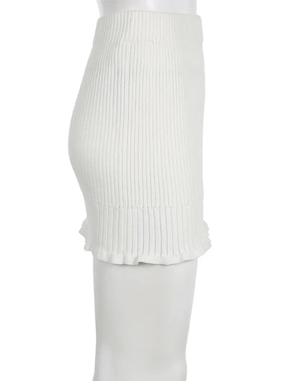 White Knit Pencil Mini Skirt