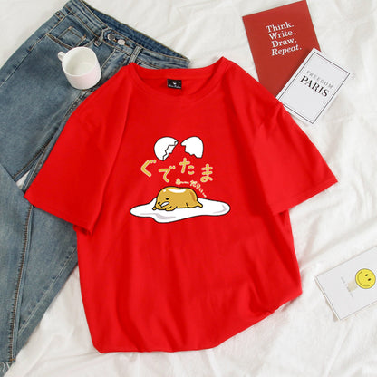 Funny Lazy Egg Cartoon Anime Print Casual Summer Loose Short Sleeve Tee Shirt T-shirt Top E-Girl Kawaii Korean Japanese Harajuku Streetwear