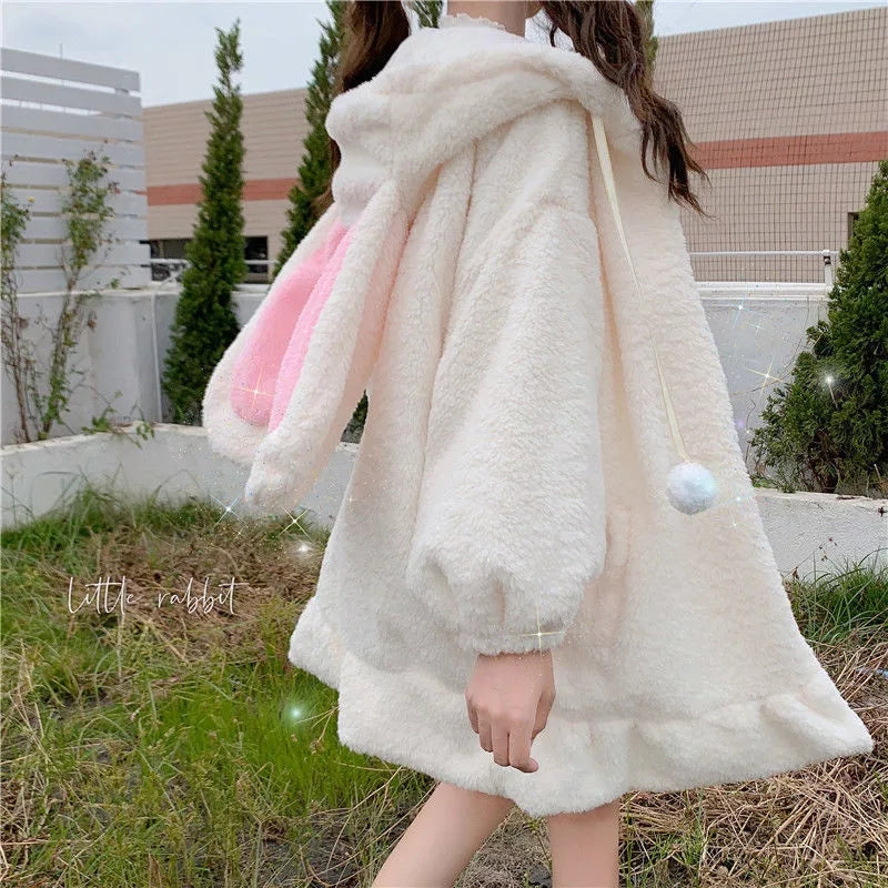 Cute Fluffy Rabbit Ear Oversized Long Sleeve Pullover Hoodie Sweatshirt E-Girl Kawaii Korean Japanese Harajuku