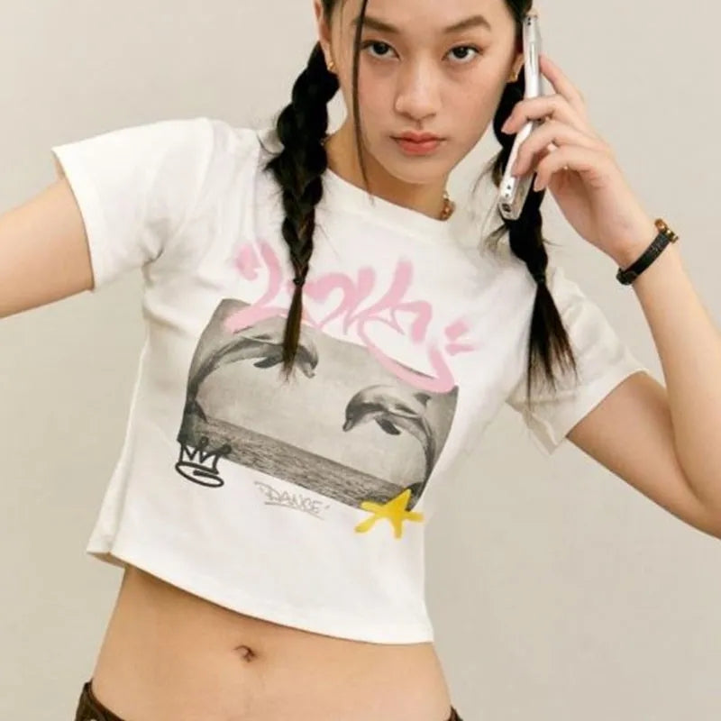 Dolphin Print Crop Top