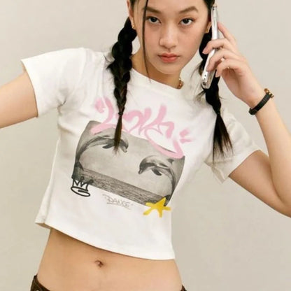 Dolphin Print Crop Top
