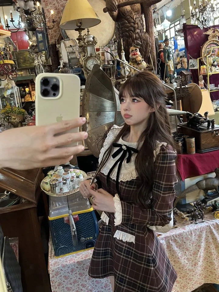 Preppy Plaid Long Sleeve Dress