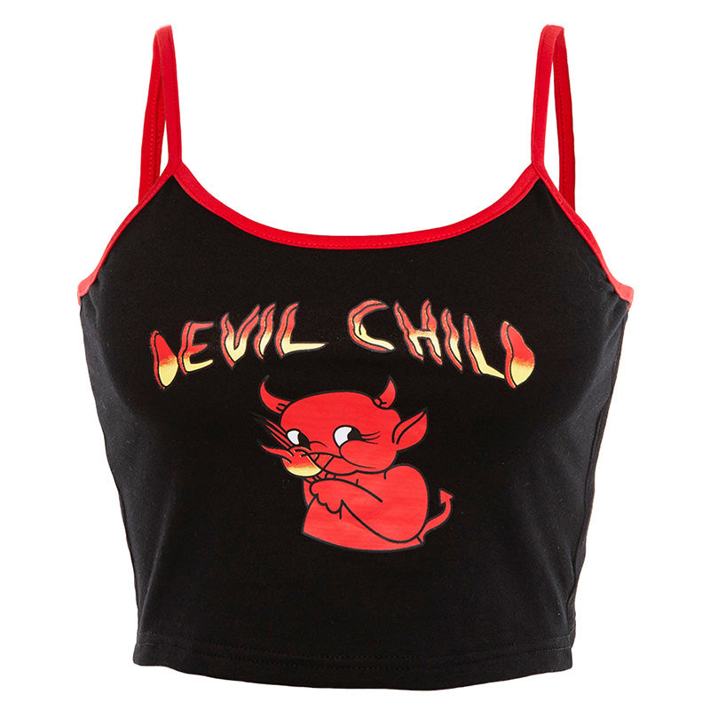 Sexy Devil Cartoon Print Graphic Summer Tank Camisole Spaghetti Strap Patchwork Crop Top E-Girl Kawaii Korean Japanese Harajuku Retro Streetwear