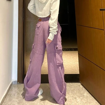 Purple Pocket High Waist Cargo Pants