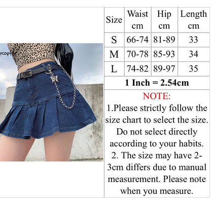 Cute High Waisted Pleated Denim Zipper Mini Skirt Blue Pink Bottoms Club Aesthetic Summer Party E-Girl Kawaii Korean Japanese Harajuku Streetwear