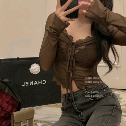 Red Lace See Through Blouse