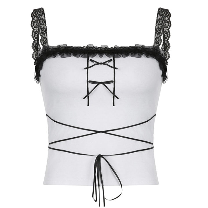 Lace Shoulder Bow Tank Top