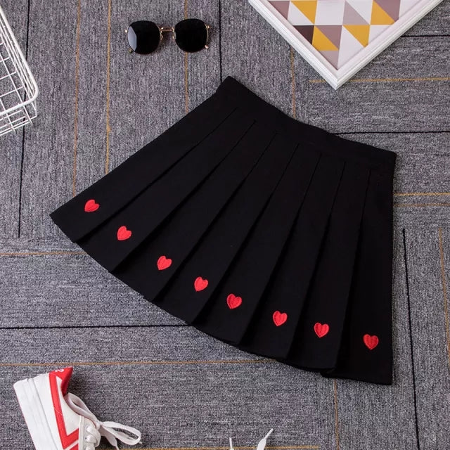 Cute Love Heart Pleated High Waist A-line Mini Skirt Summer Aesthetic Casual E-Girl Kawaii Korean Japanese Harajuku
