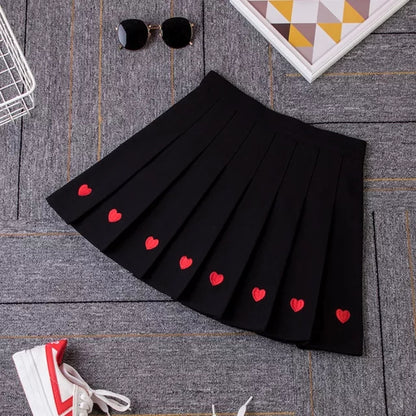 Cute Love Heart Pleated High Waist A-line Mini Skirt Summer Aesthetic Casual E-Girl Kawaii Korean Japanese Harajuku