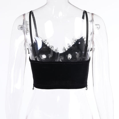 Cute Sexy Black Lace Trim Cross Goth Punk Backless Crop Top Tank Sleeveless Shirt Summer Casual E-Girl Kawaii Korean Japanese Harajuku Streetwear