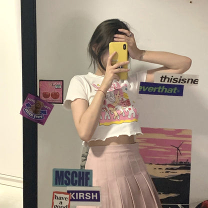 Angel Print Ruffle Short Sleeve T-shirt