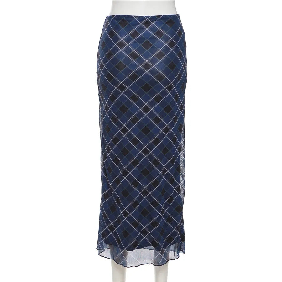 Blue Plaid Maxi Skirt