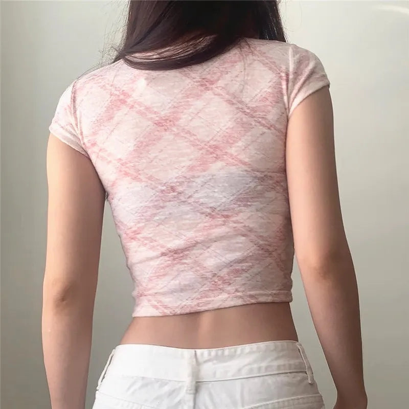 Pink Plaid Crop Top