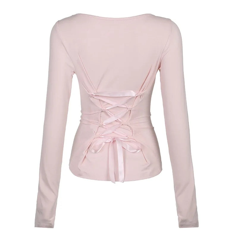 Pink Ribbon Bow Long Sleeve Shirt