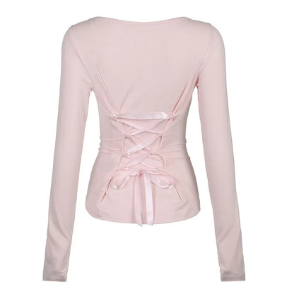 Pink Ribbon Bow Long Sleeve Shirt