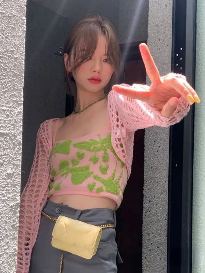 2pcs Hollow Smock + Tie Dye Tank Top