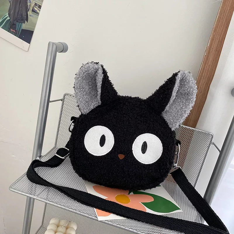 Cute 3D Black Cat Japanese Anime Cartoon Plush Shoulder Bag