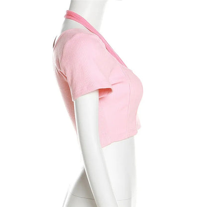 Pink Square Neck Crop Top