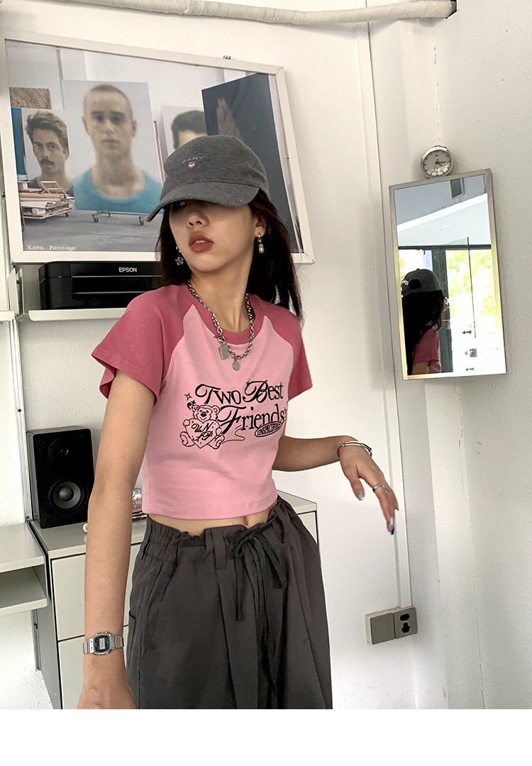 Pink Vintage Print Short Sleeve T-shirt