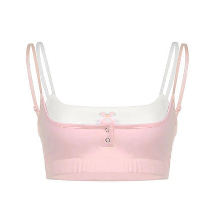 2PCS Pink Bow Spaghetti Strap Crop Top
